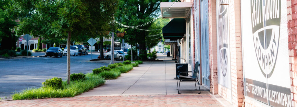 Shoppers exploring local boutiques and shops in Downtown Scottsboro, Alabama