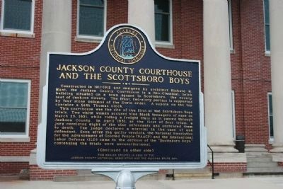 Scottsboro Boys Historical Marker located at the Jackson County Courthouse in Downtown Scottsboro